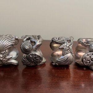 Vintage 1994 Godinger Silver Art Co Seashell Seahorse Napkin Rings Holder